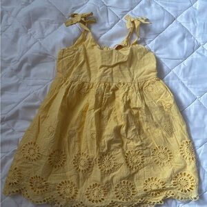 Yellow Kids Dress Eyelet Trim